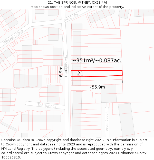 21, THE SPRINGS, WITNEY, OX28 4AJ: Plot and title map
