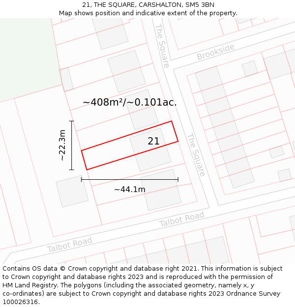 21, THE SQUARE, CARSHALTON, SM5 3BN: Plot and title map