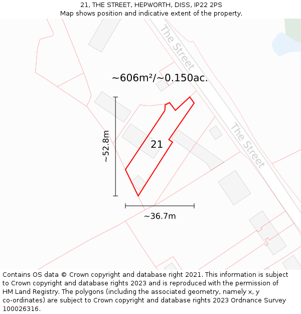 21, THE STREET, HEPWORTH, DISS, IP22 2PS: Plot and title map