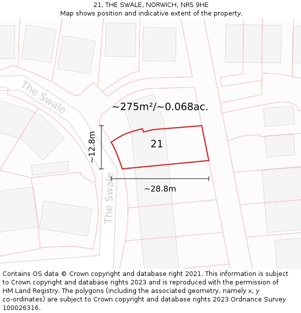 21, THE SWALE, NORWICH, NR5 9HE: Plot and title map