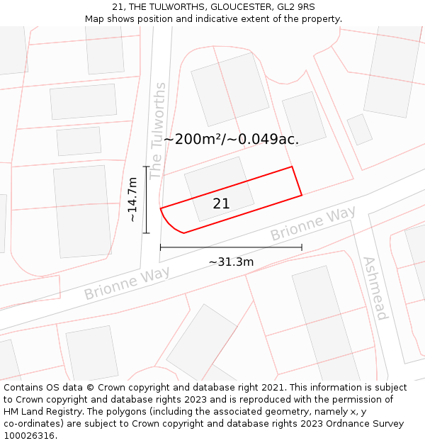 21, THE TULWORTHS, GLOUCESTER, GL2 9RS: Plot and title map