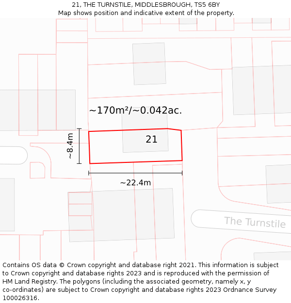 21, THE TURNSTILE, MIDDLESBROUGH, TS5 6BY: Plot and title map