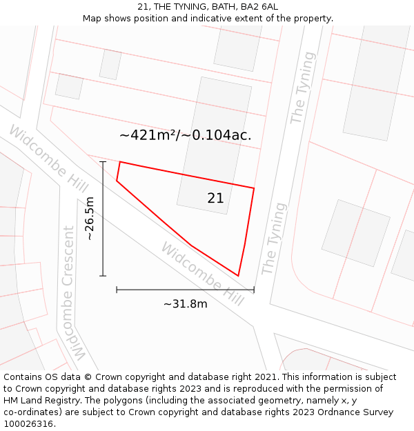 21, THE TYNING, BATH, BA2 6AL: Plot and title map