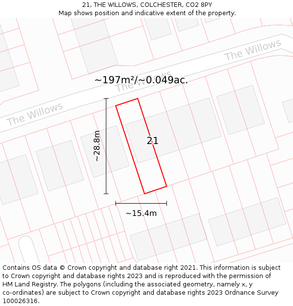 21, THE WILLOWS, COLCHESTER, CO2 8PY: Plot and title map