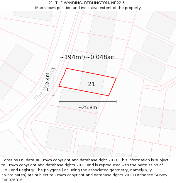 21, THE WYNDING, BEDLINGTON, NE22 6HJ: Plot and title map