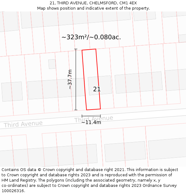 21, THIRD AVENUE, CHELMSFORD, CM1 4EX: Plot and title map