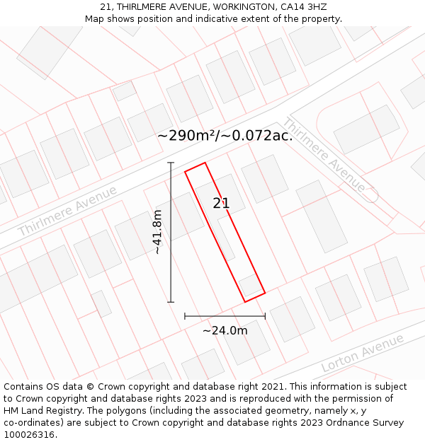 21, THIRLMERE AVENUE, WORKINGTON, CA14 3HZ: Plot and title map