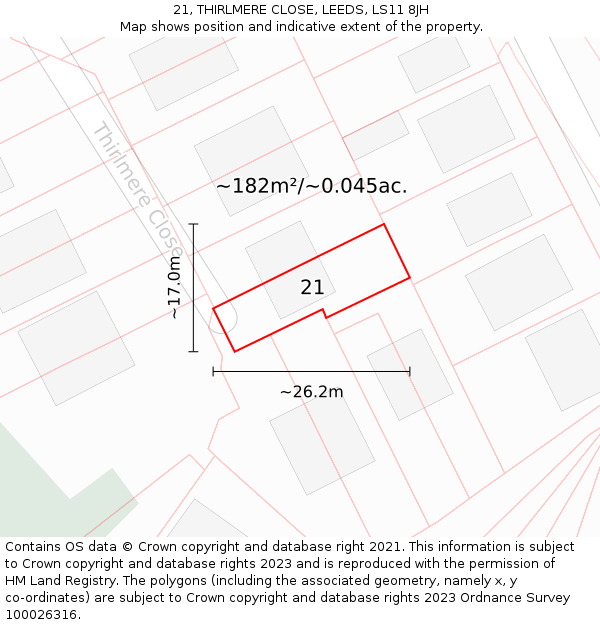 21, THIRLMERE CLOSE, LEEDS, LS11 8JH: Plot and title map