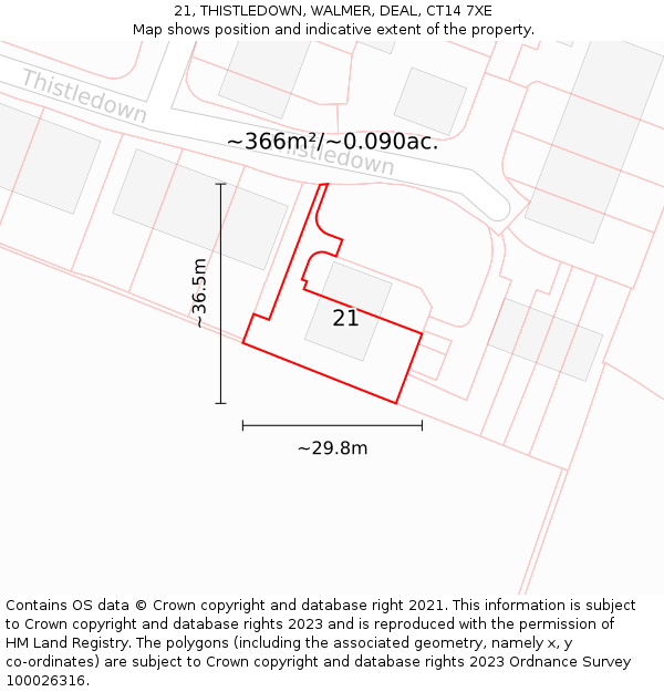 21, THISTLEDOWN, WALMER, DEAL, CT14 7XE: Plot and title map