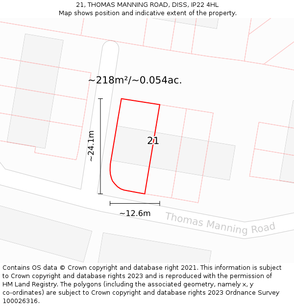 21, THOMAS MANNING ROAD, DISS, IP22 4HL: Plot and title map