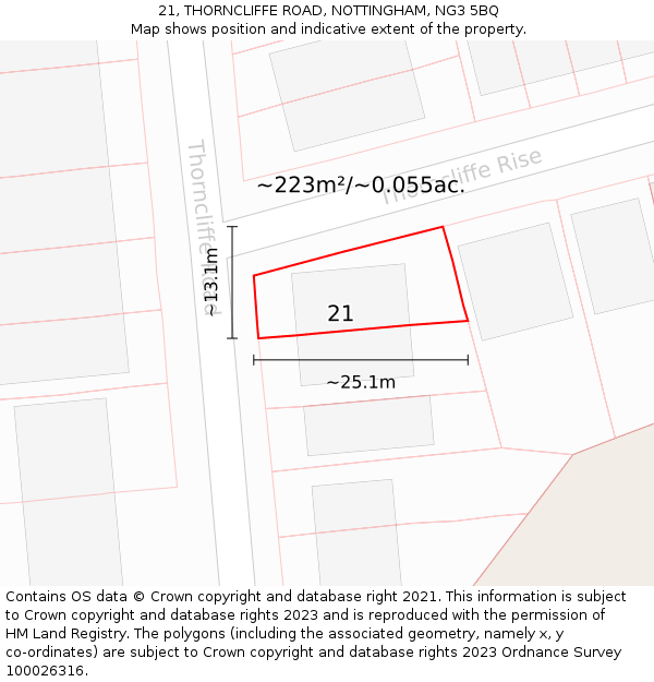 21, THORNCLIFFE ROAD, NOTTINGHAM, NG3 5BQ: Plot and title map