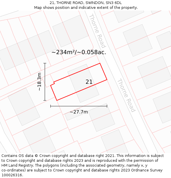 21, THORNE ROAD, SWINDON, SN3 6DL: Plot and title map