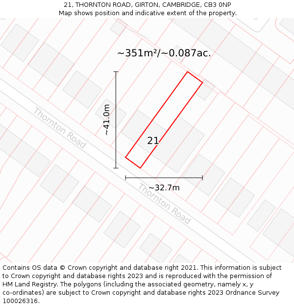21, THORNTON ROAD, GIRTON, CAMBRIDGE, CB3 0NP: Plot and title map