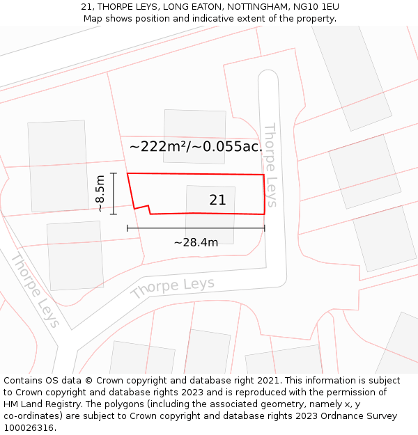 21, THORPE LEYS, LONG EATON, NOTTINGHAM, NG10 1EU: Plot and title map