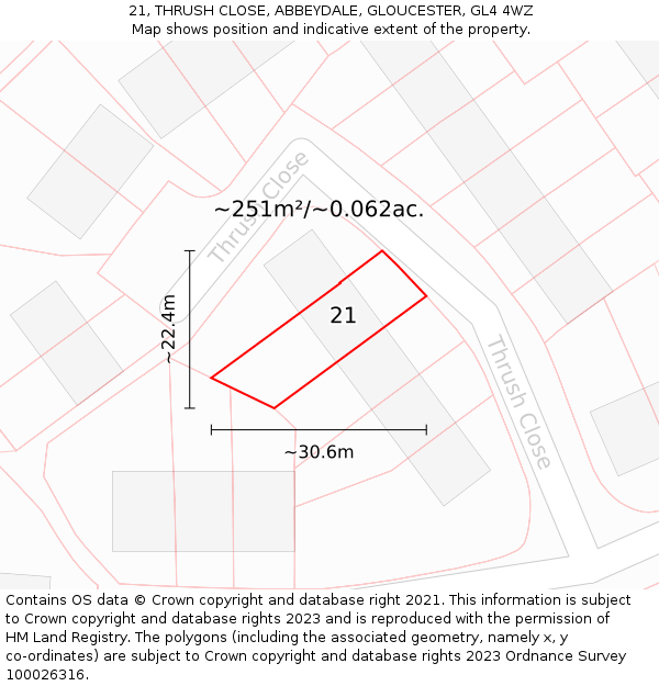 21, THRUSH CLOSE, ABBEYDALE, GLOUCESTER, GL4 4WZ: Plot and title map