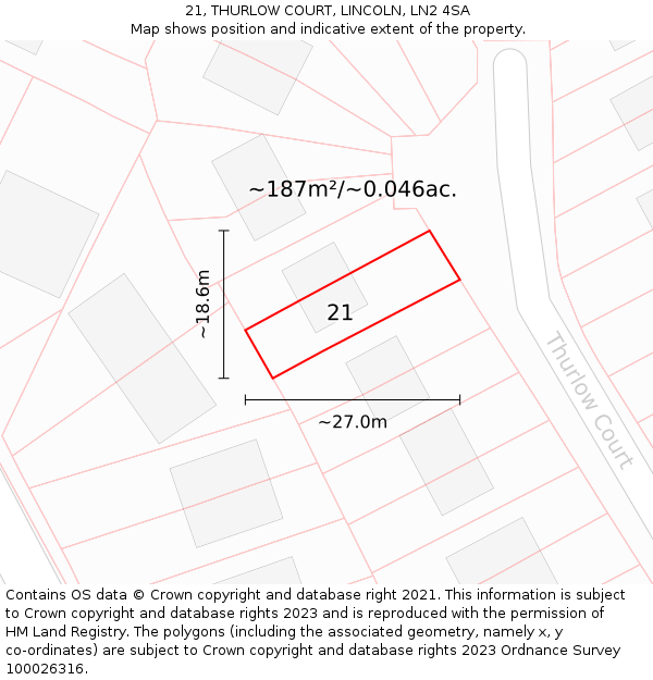 21, THURLOW COURT, LINCOLN, LN2 4SA: Plot and title map