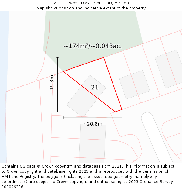 21, TIDEWAY CLOSE, SALFORD, M7 3AR: Plot and title map