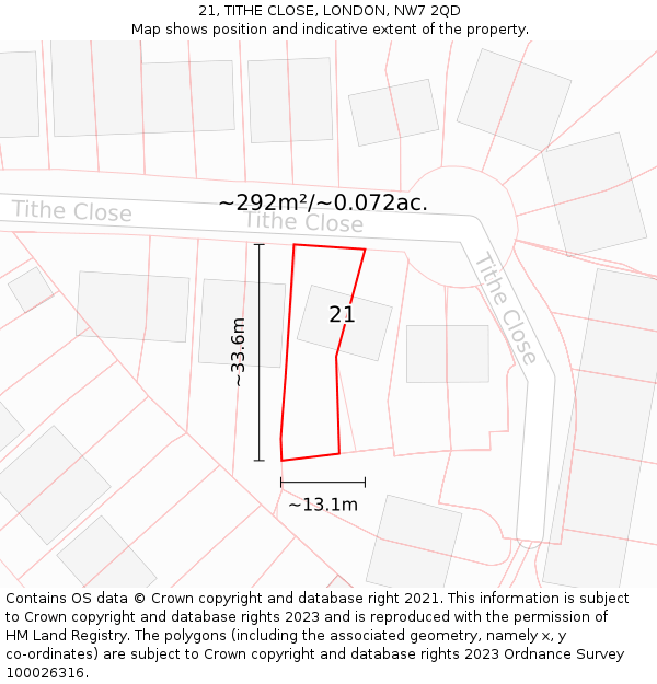21, TITHE CLOSE, LONDON, NW7 2QD: Plot and title map