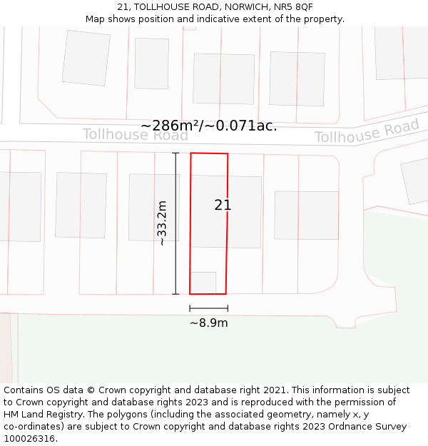 21, TOLLHOUSE ROAD, NORWICH, NR5 8QF: Plot and title map