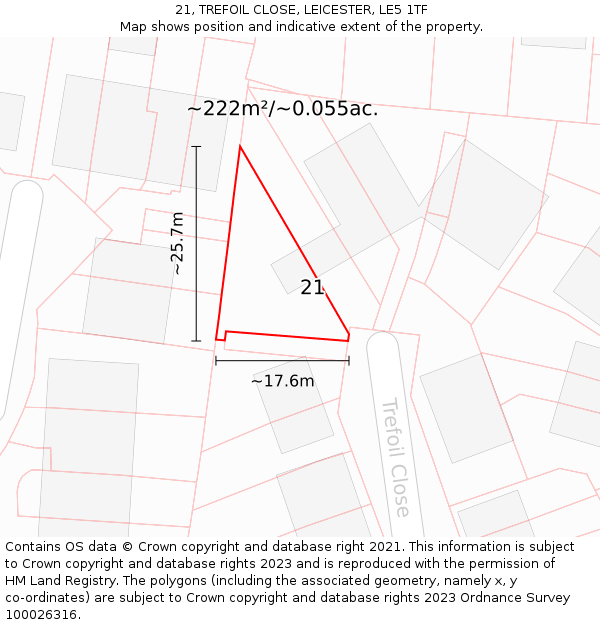 21, TREFOIL CLOSE, LEICESTER, LE5 1TF: Plot and title map