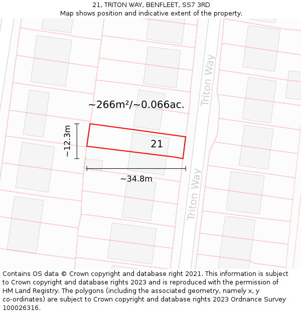 21, TRITON WAY, BENFLEET, SS7 3RD: Plot and title map