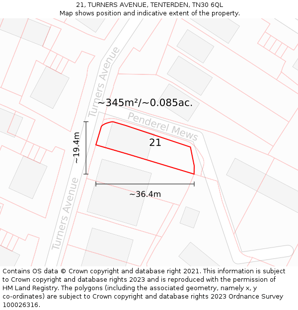 21, TURNERS AVENUE, TENTERDEN, TN30 6QL: Plot and title map