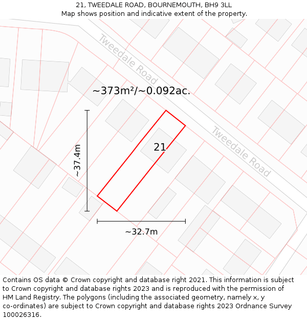 21, TWEEDALE ROAD, BOURNEMOUTH, BH9 3LL: Plot and title map