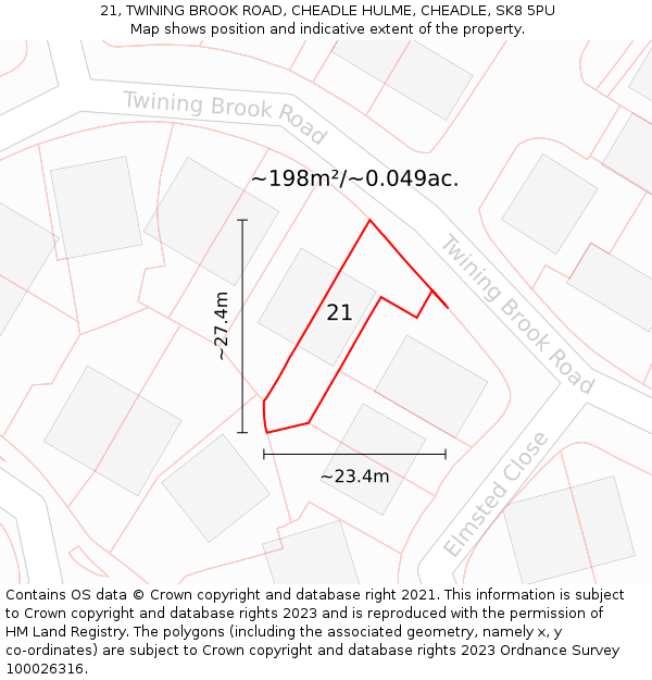21, TWINING BROOK ROAD, CHEADLE HULME, CHEADLE, SK8 5PU: Plot and title map