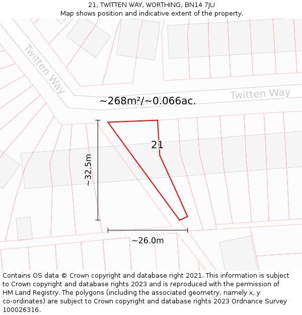 21, TWITTEN WAY, WORTHING, BN14 7JU: Plot and title map