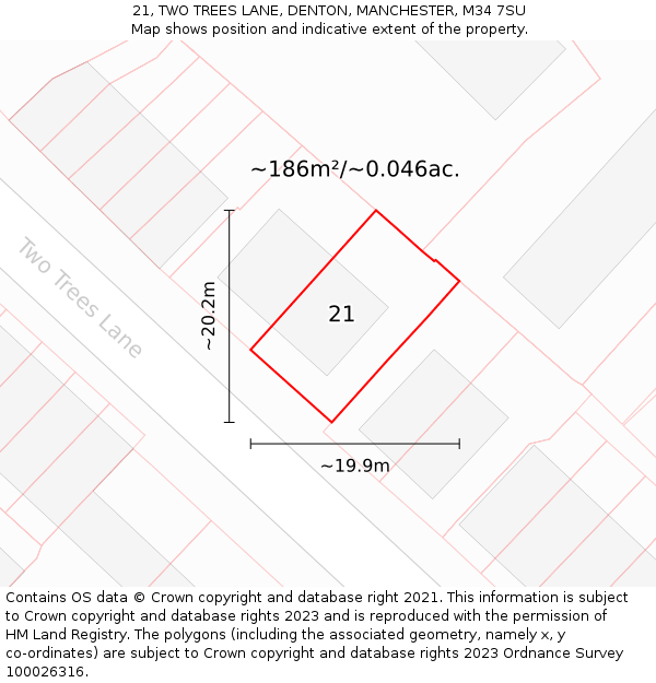 21, TWO TREES LANE, DENTON, MANCHESTER, M34 7SU: Plot and title map