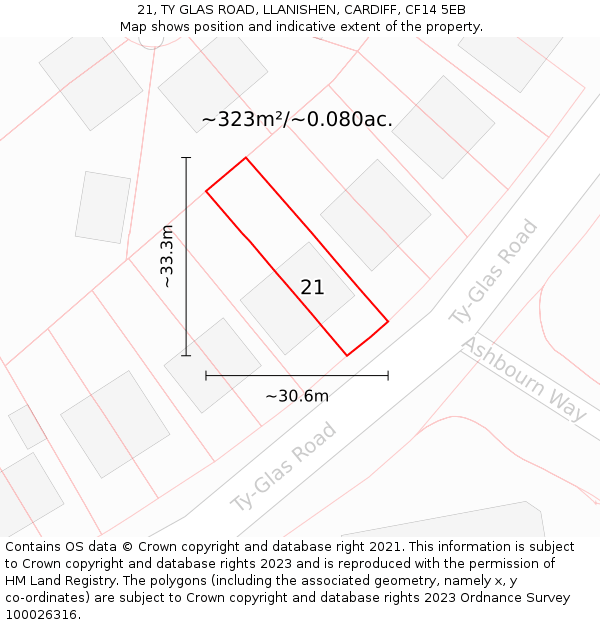 21, TY GLAS ROAD, LLANISHEN, CARDIFF, CF14 5EB: Plot and title map