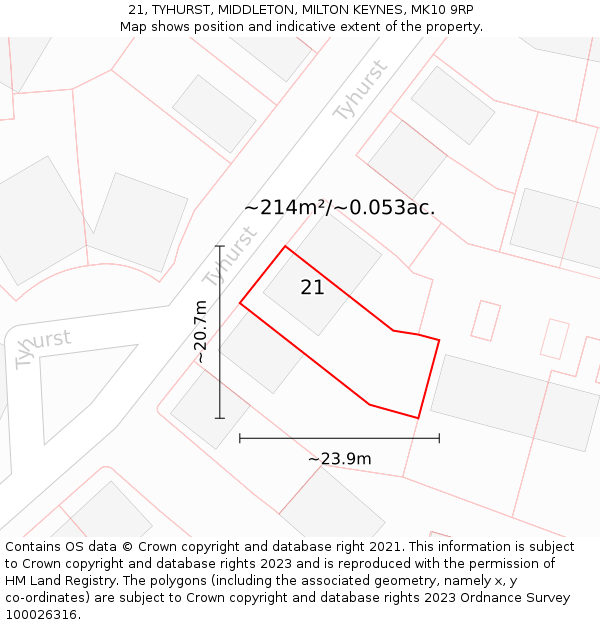 21, TYHURST, MIDDLETON, MILTON KEYNES, MK10 9RP: Plot and title map