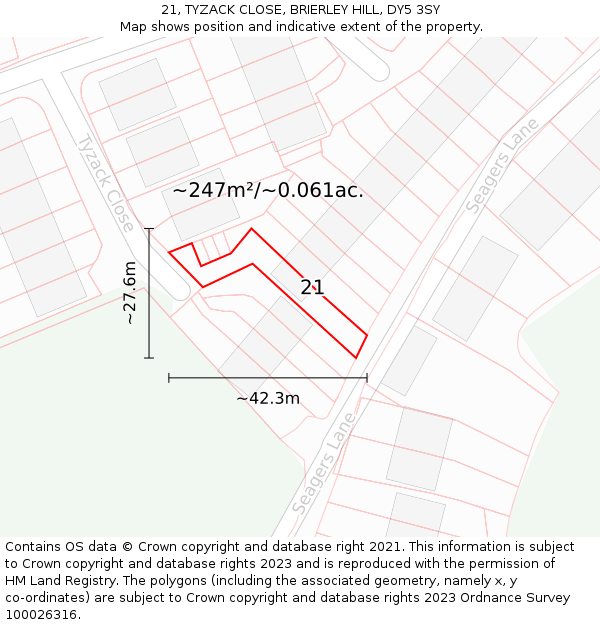 21, TYZACK CLOSE, BRIERLEY HILL, DY5 3SY: Plot and title map