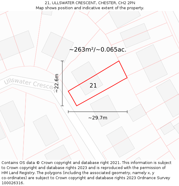 21, ULLSWATER CRESCENT, CHESTER, CH2 2PN: Plot and title map