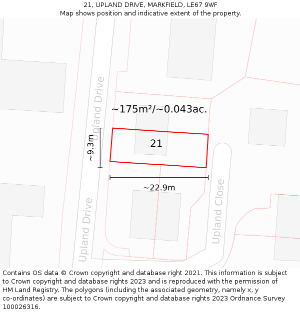 21, UPLAND DRIVE, MARKFIELD, LE67 9WF: Plot and title map