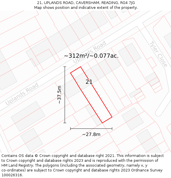 21, UPLANDS ROAD, CAVERSHAM, READING, RG4 7JG: Plot and title map