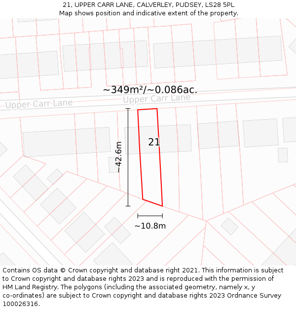 21, UPPER CARR LANE, CALVERLEY, PUDSEY, LS28 5PL: Plot and title map