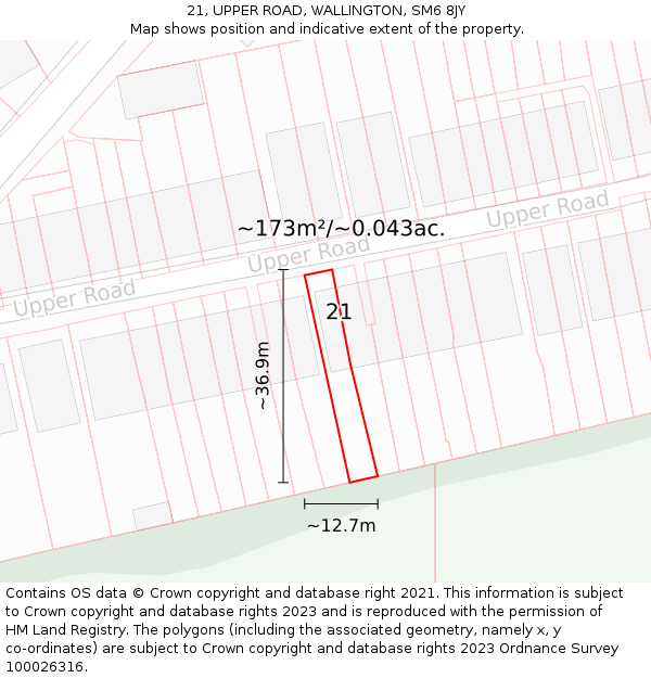21, UPPER ROAD, WALLINGTON, SM6 8JY: Plot and title map