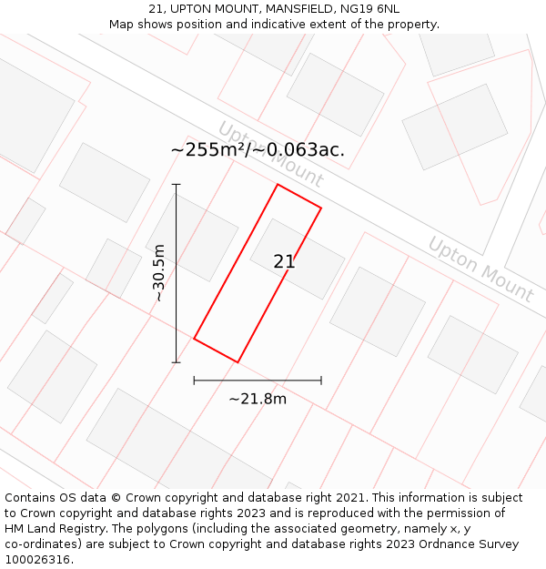 21, UPTON MOUNT, MANSFIELD, NG19 6NL: Plot and title map