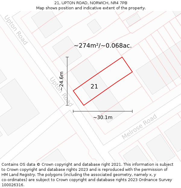 21, UPTON ROAD, NORWICH, NR4 7PB: Plot and title map