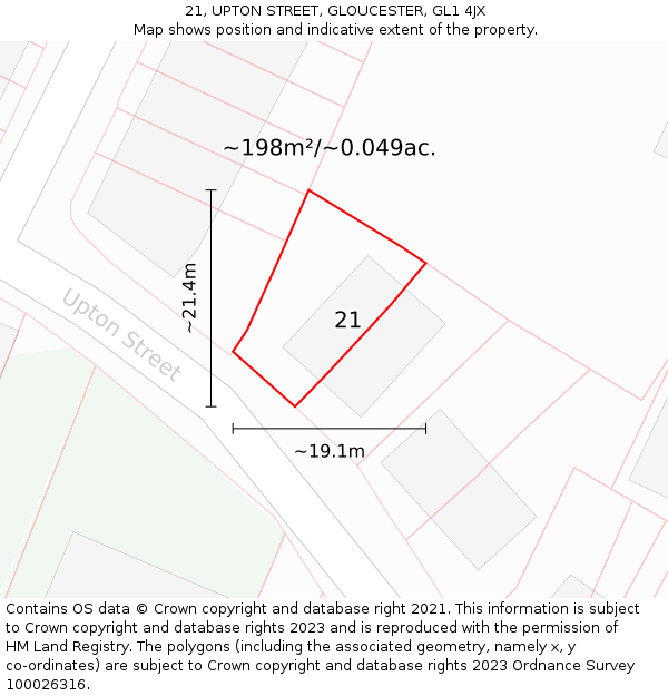 21, UPTON STREET, GLOUCESTER, GL1 4JX: Plot and title map