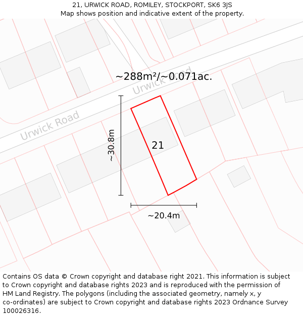 21, URWICK ROAD, ROMILEY, STOCKPORT, SK6 3JS: Plot and title map