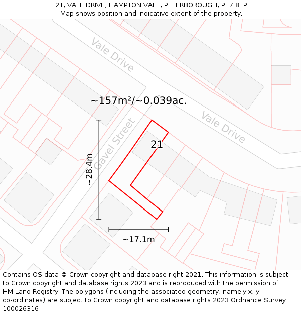 21, VALE DRIVE, HAMPTON VALE, PETERBOROUGH, PE7 8EP: Plot and title map