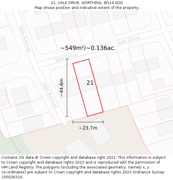 21, VALE DRIVE, WORTHING, BN14 0DD: Plot and title map