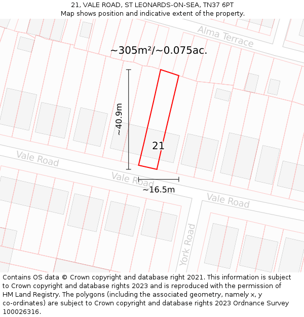 21, VALE ROAD, ST LEONARDS-ON-SEA, TN37 6PT: Plot and title map
