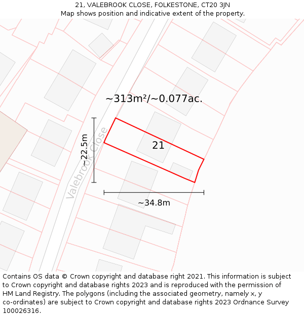 21, VALEBROOK CLOSE, FOLKESTONE, CT20 3JN: Plot and title map
