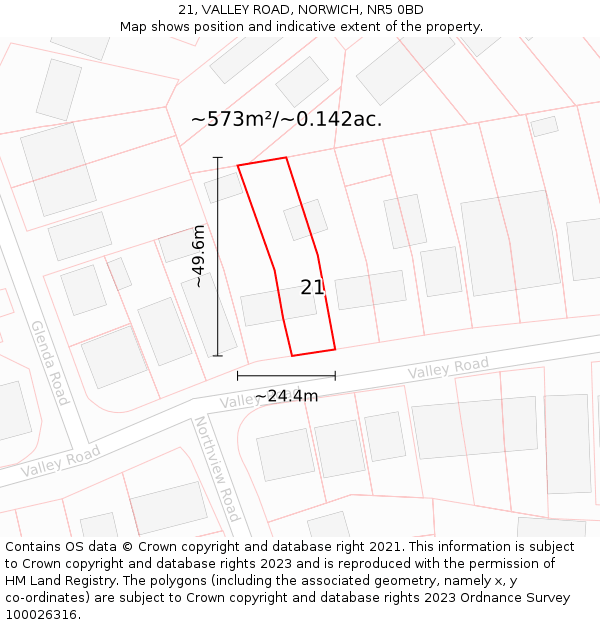 21, VALLEY ROAD, NORWICH, NR5 0BD: Plot and title map