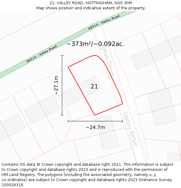21, VALLEY ROAD, NOTTINGHAM, NG5 3HR: Plot and title map