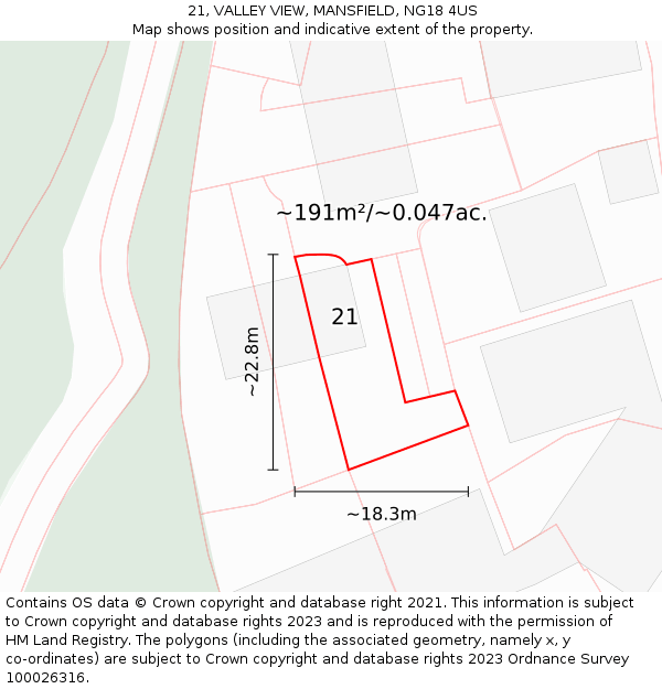 21, VALLEY VIEW, MANSFIELD, NG18 4US: Plot and title map