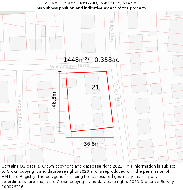 21, VALLEY WAY, HOYLAND, BARNSLEY, S74 9AR: Plot and title map